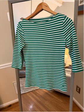 Women's Isaac Mizrahi Live! Essentials Green White Striped Long Sleeve Tee XXS